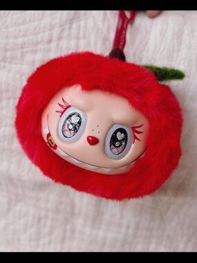 Handmade Apple Doll Head Bag Charm | Red Furry Labubu